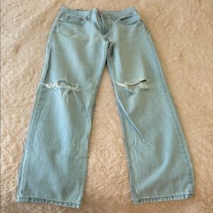 Women's Light Blue Straight Leg Distressed Jeans